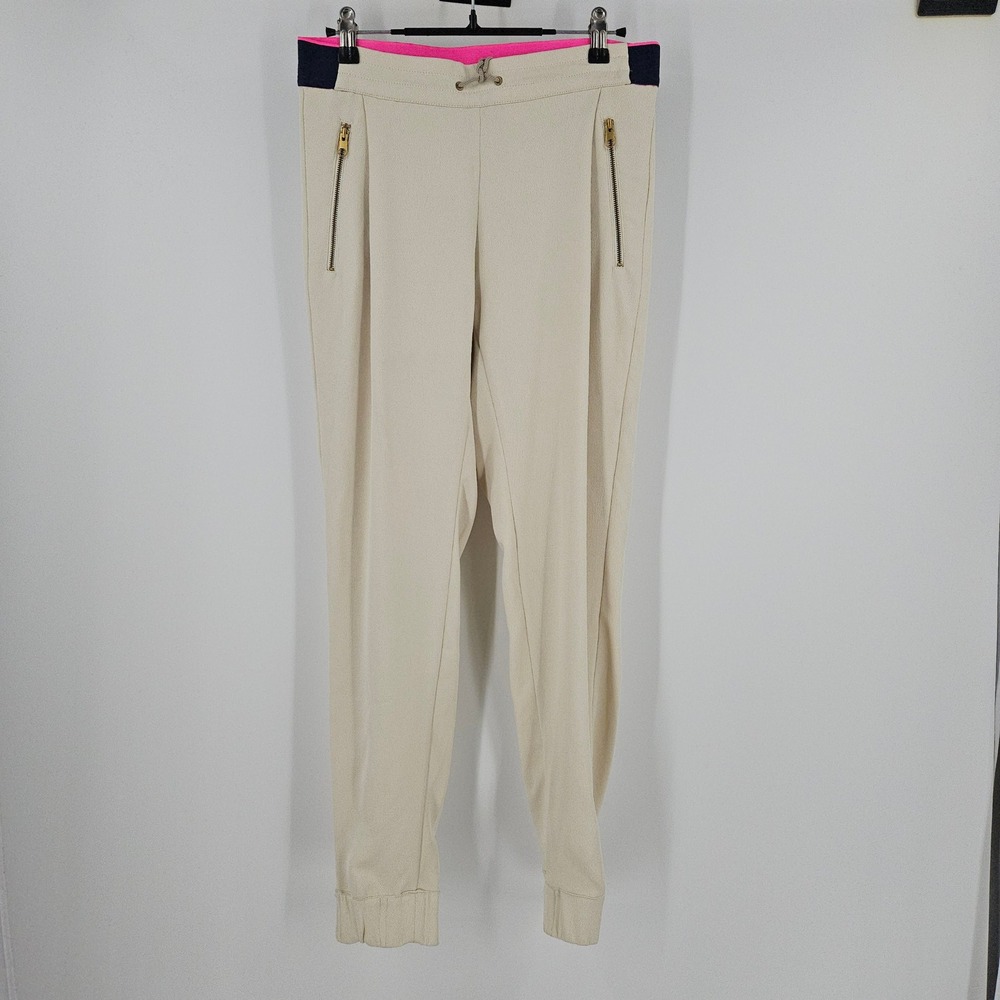 Peak Performance Jogger Pants Cream Pink Gold Zip Pockets Pull On Ankle Golf S